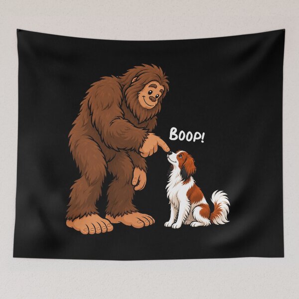 Item preview, Bigfoot and Nederlandse Kooikerhondje Boop Fun Design Sasquatch designed and sold by rafaeltto.