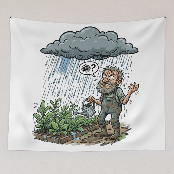 Item preview, Funny Rain Right After Watering Garden Comic Art Drenched Gardener designed and sold by mood-draftsman.