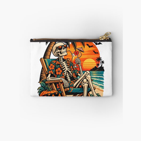 Aperçu de l'œuvre Skeleton Beach Vacation – Spooky Tropical Halloween Cocktail créée et vendue par mnkyride.