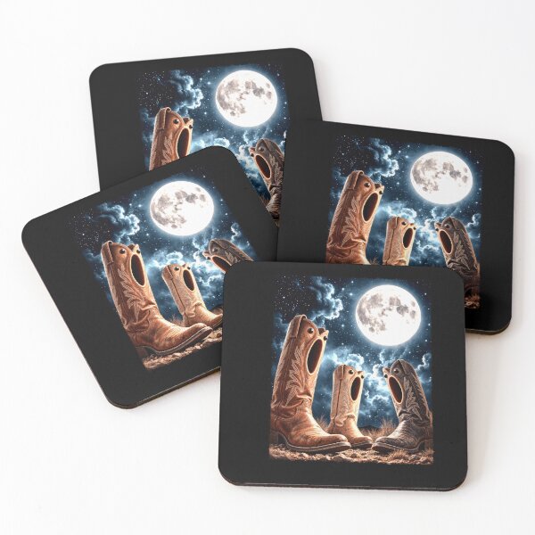 Item preview, Surreal Cowboy Boots Howling Under a Full Moon designed and sold by elderberry.