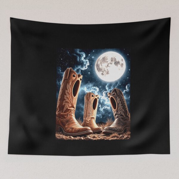 Item preview, Surreal Cowboy Boots Howling Under a Full Moon designed and sold by elderberry.