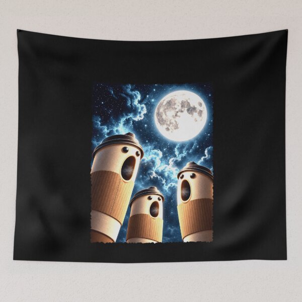 Item preview, Surreal Coffee Cups Howling Under a Full Moon designed and sold by elderberry.