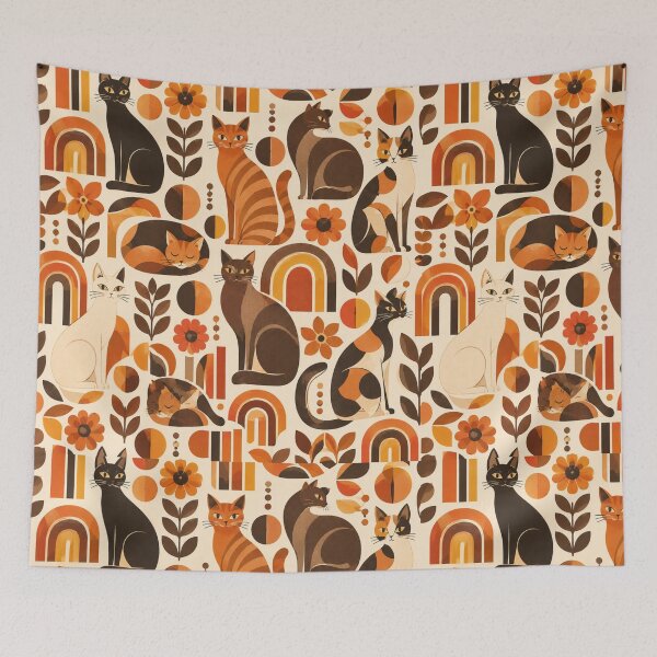 Item preview, Abstract Scandinavian Cat Silhouettes Floral Cat Design designed and sold by Aramdesing.