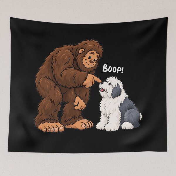 Item preview, Bigfoot and Old English Sheepdog Boop Fun Design Sasquatch designed and sold by rafaeltto.