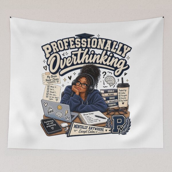 Item preview, Professionally Overthinking – Funny Collegiate Gen Z Design designed and sold by BilcoStillbaze.