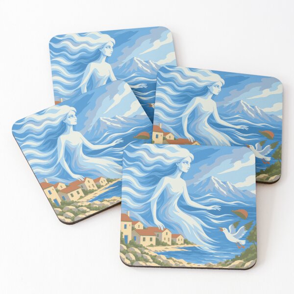 Item preview, Daughter of the Bura Art, Adriatic Coastal Print, Mediterranean Woman Art, Croatian Seaside Print, Blue Coastal Decor designed and sold by Studio pod Burom.