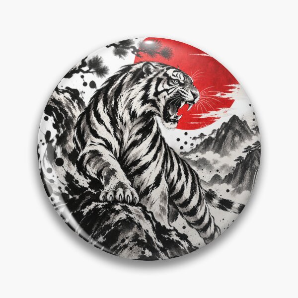 Item preview, Roaring Tiger – Japanese Ink Art & Red Sun designed and sold by KASUMINK.
