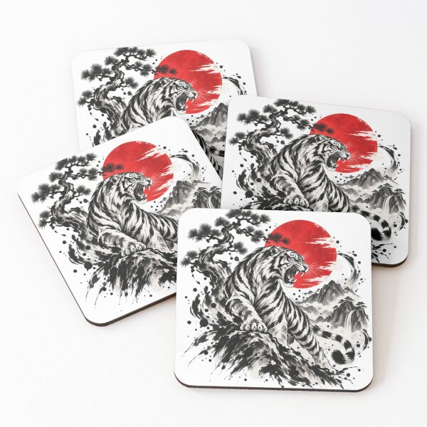 Item preview, Roaring Tiger – Japanese Ink Art & Red Sun designed and sold by KASUMINK.