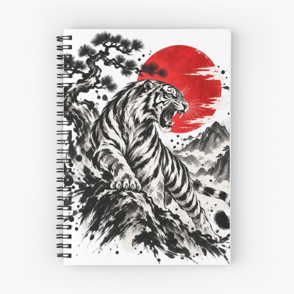 Item preview, Roaring Tiger – Japanese Ink Art & Red Sun designed and sold by KASUMINK.