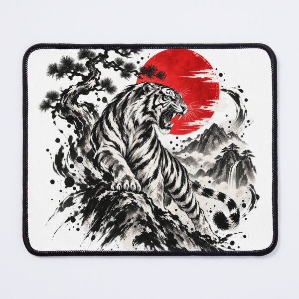 Item preview, Roaring Tiger – Japanese Ink Art & Red Sun designed and sold by KASUMINK.