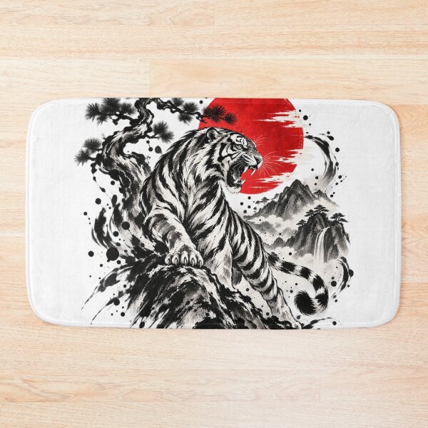 Item preview, Roaring Tiger – Japanese Ink Art & Red Sun designed and sold by KASUMINK.