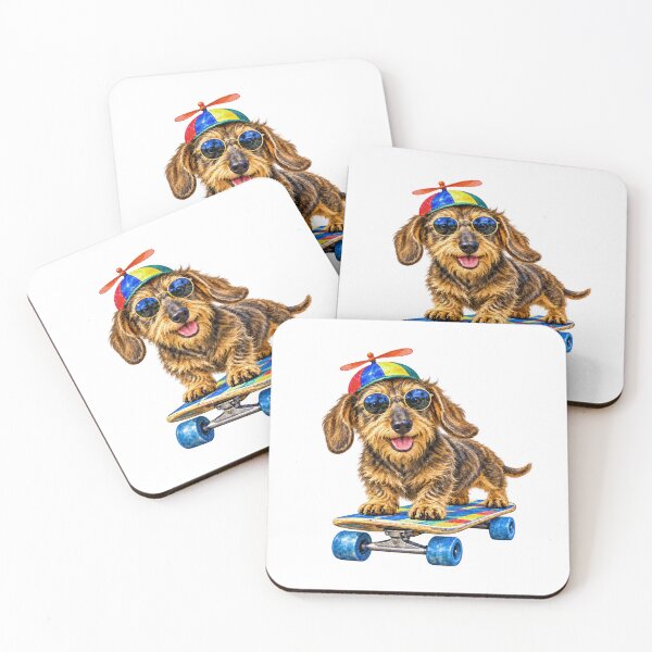Item preview, Skateboarding Wirehaired Dachshund in Sunglasses and Propeller Beanie designed and sold by Russell Thorne.
