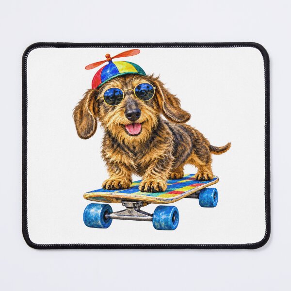 Item preview, Skateboarding Wirehaired Dachshund in Sunglasses and Propeller Beanie designed and sold by Russell Thorne.