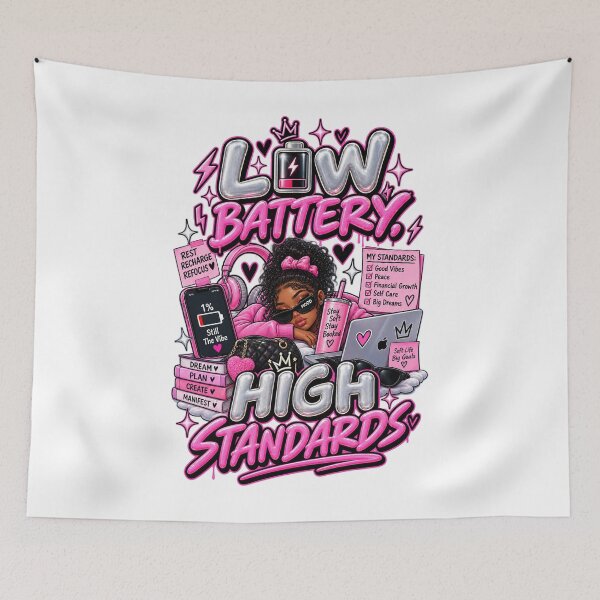 Item preview, Low Battery High Standards – Funny Y2K Self Care Design designed and sold by BilcoStillbaze.