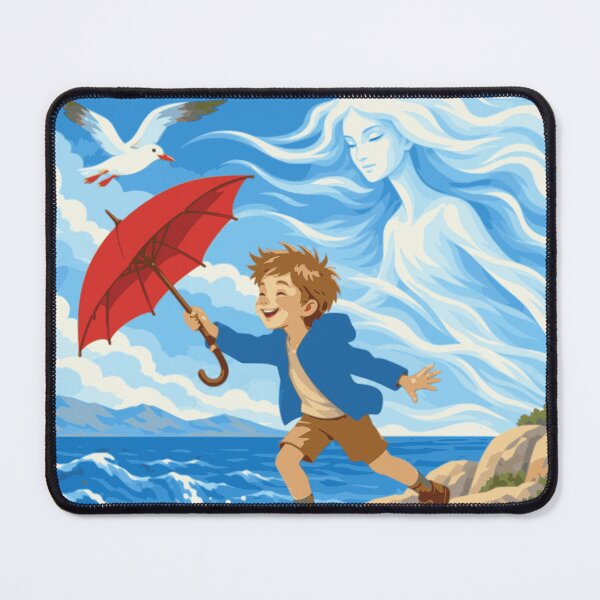 Item preview, Dancing with the Bura Wall Art, Adriatic Coastal Print, Boy with Red Umbrella, Mediterranean Art, Croatian Seaside Decor, Whimsical Art designed and sold by Studio pod Burom.