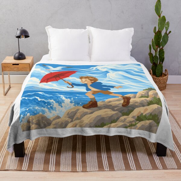 Item preview, Dancing with the Bura Wall Art, Adriatic Coastal Print, Boy with Red Umbrella, Mediterranean Art, Croatian Seaside Decor, Whimsical Art designed and sold by Studio pod Burom.