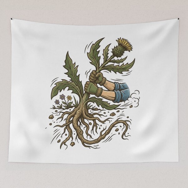 Item preview, Thistle Weed Pulling Taproot Vintage Woodcut Gardener Art designed and sold by mood-draftsman.