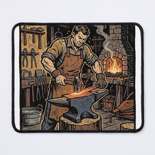 Item preview, Blacksmith At The Forge Woodcut designed and sold by eduardoroa22.