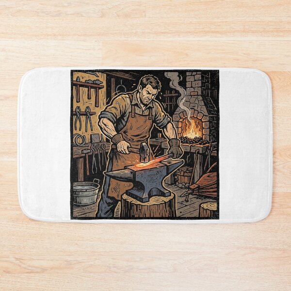 Item preview, Blacksmith At The Forge Woodcut designed and sold by eduardoroa22.