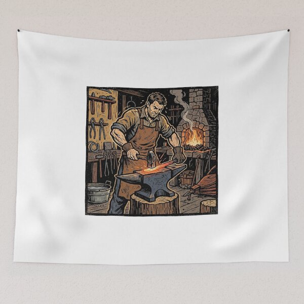 Item preview, Blacksmith At The Forge Woodcut designed and sold by eduardoroa22.