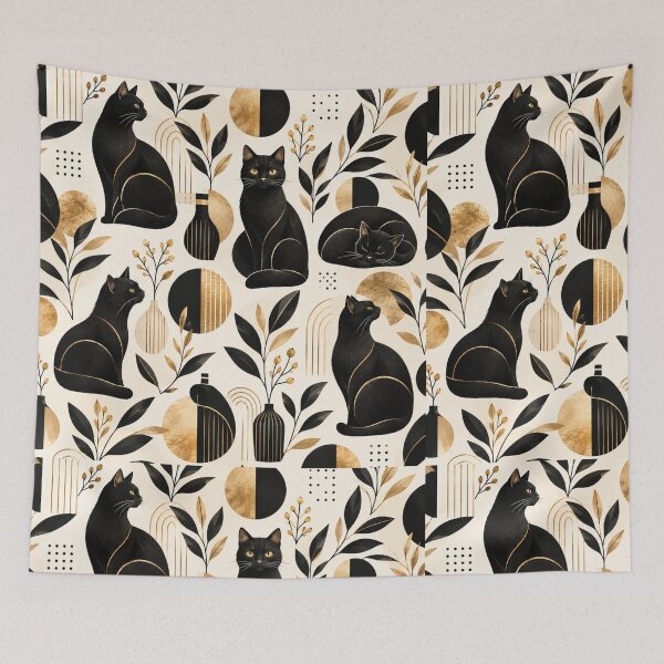 Item preview, Abstract Scandinavian Cat Silhouettes Floral Cat Design designed and sold by Aramdesing.