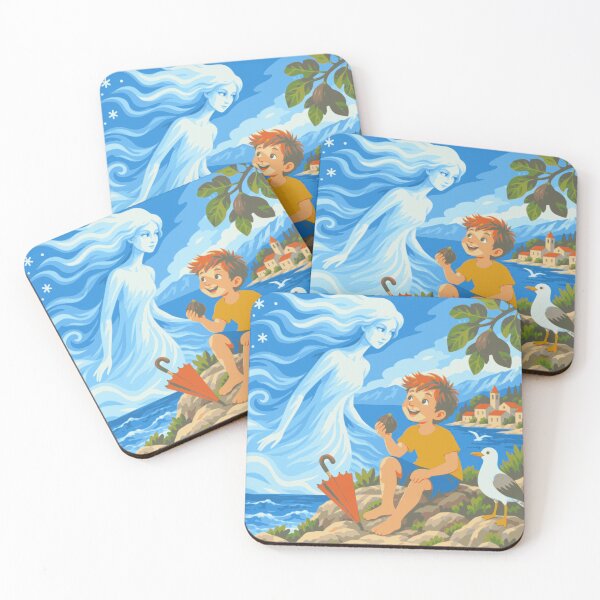 Item preview, A Gift from the Bura Wall Art, Adriatic Coastal Print, Mediterranean Folk Art, Whimsical Boy Illustration, Croatian Seaside Decor designed and sold by Studio pod Burom.