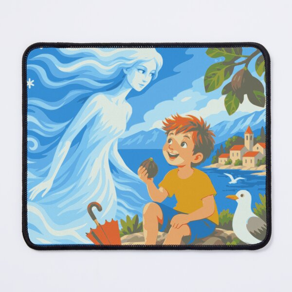 Item preview, A Gift from the Bura Wall Art, Adriatic Coastal Print, Mediterranean Folk Art, Whimsical Boy Illustration, Croatian Seaside Decor designed and sold by Studio pod Burom.