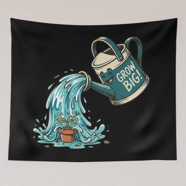 Item preview, Grow Big Funny Overwatering Plant Drowning Watering Can Comic Art designed and sold by mood-draftsman.