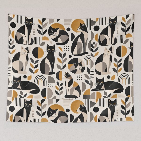 Item preview,  Abstract Scandinavian Cat Silhouettes Floral Cat Design designed and sold by Aramdesing.