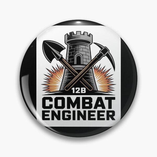 Item preview, 12B Combat Engineer — Castle Tower Emblem with Shovel, Pickaxe, and Explosive Burst U.S. Army MOS Graphic designed and sold by GFamilyC.
