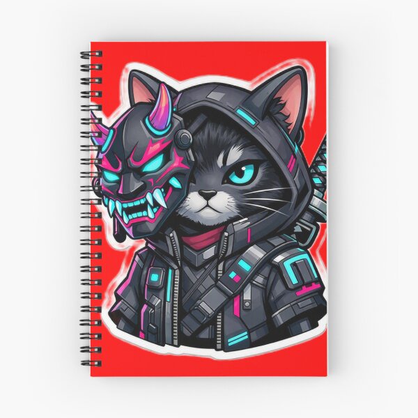 Item preview, Cyberpunk Samurai Cat with Oni Mask and Katana Sticker designed and sold by CyberPaws Art.