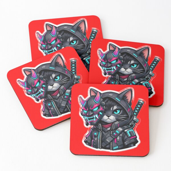 Item preview, Cyberpunk Samurai Cat with Oni Mask and Katana Sticker designed and sold by CyberPaws Art.