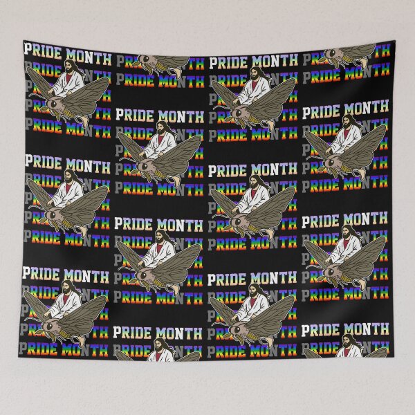 Item preview, Jesus Riding Moth Pride Month Rainbow Retro LGBTQ+ Pride designed and sold by Glow-Paw-Studio.