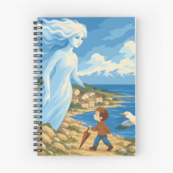 Item preview, Where the Bura Leads Wall Art, Adriatic Coastal Print, Mediterranean Folk Art, Boy and Wind Spirit, Croatian Seaside Print, Whimsical Decor designed and sold by Studio pod Burom.