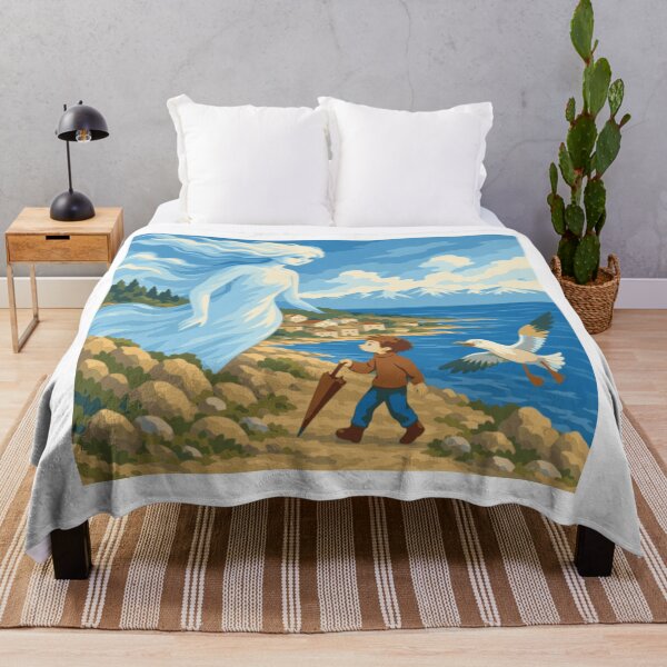 Item preview, Where the Bura Leads Wall Art, Adriatic Coastal Print, Mediterranean Folk Art, Boy and Wind Spirit, Croatian Seaside Print, Whimsical Decor designed and sold by Studio pod Burom.