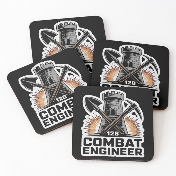Item preview, 12B Combat Engineer — Castle Tower Emblem with Shovel, Pickaxe, and Explosive Burst U.S. Army MOS Graphic White Outline designed and sold by GFamilyC.