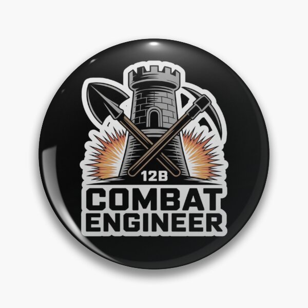 Item preview, 12B Combat Engineer — Castle Tower Emblem with Shovel, Pickaxe, and Explosive Burst U.S. Army MOS Graphic White Outline designed and sold by GFamilyC.