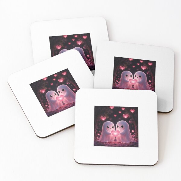 Item preview, Cute Ghost Couple with Glowing Heart designed and sold by ThilankaDesign.