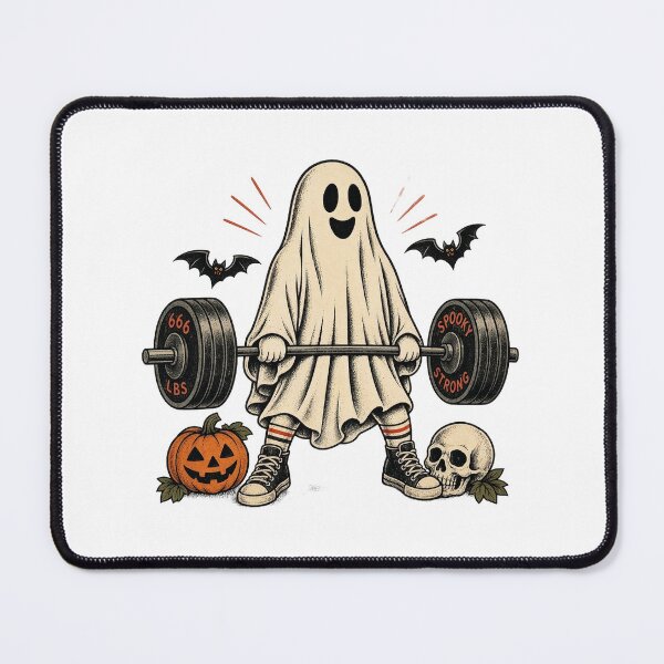 Item preview, Funny Halloween Ghost Deadlift 666 lbs Spooky Strong Retro Tattoo designed and sold by CoolCrazyChaos.