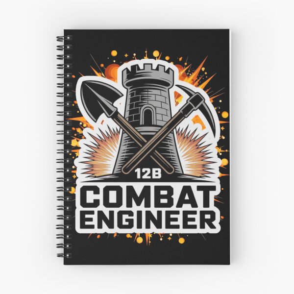 Item preview, 12B Combat Engineer — Castle Tower Emblem with Shovel, Pickaxe, and Massive Explosive Burst U.S. Army MOS Graphic White Outline designed and sold by GFamilyC.