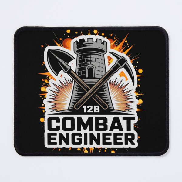 Item preview, 12B Combat Engineer — Castle Tower Emblem with Shovel, Pickaxe, and Massive Explosive Burst U.S. Army MOS Graphic White Outline designed and sold by GFamilyC.
