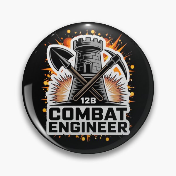 Item preview, 12B Combat Engineer — Castle Tower Emblem with Shovel, Pickaxe, and Massive Explosive Burst U.S. Army MOS Graphic White Outline designed and sold by GFamilyC.