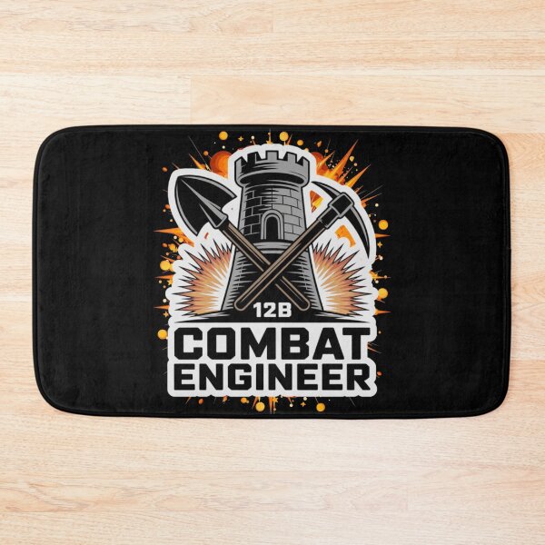 Item preview, 12B Combat Engineer — Castle Tower Emblem with Shovel, Pickaxe, and Massive Explosive Burst U.S. Army MOS Graphic White Outline designed and sold by GFamilyC.