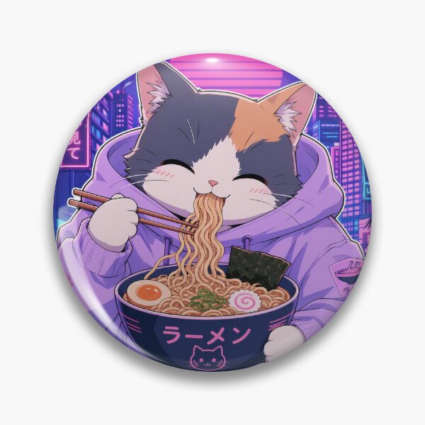 Item preview, Lofi Anime Cat Eating Ramen Noodles Vaporwave Aesthetic designed and sold by CoolCrazyChaos.