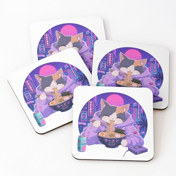 Item preview, Lofi Anime Cat Eating Ramen Noodles Vaporwave Aesthetic designed and sold by CoolCrazyChaos.