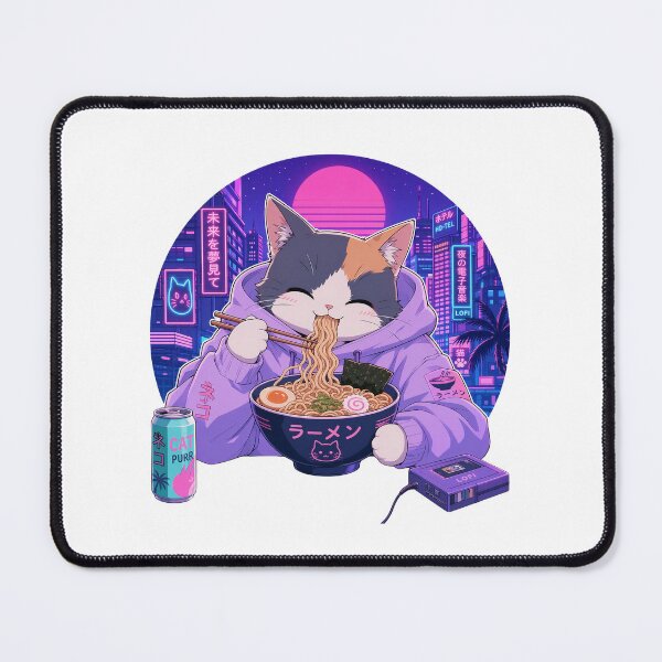 Item preview, Lofi Anime Cat Eating Ramen Noodles Vaporwave Aesthetic designed and sold by CoolCrazyChaos.