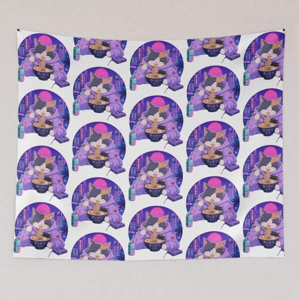Item preview, Lofi Anime Cat Eating Ramen Noodles Vaporwave Aesthetic designed and sold by CoolCrazyChaos.