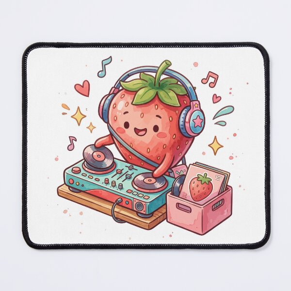 Item preview, Cute Strawberry DJ with Headphones Music Producer Design designed and sold by Mellow Doodle Co..