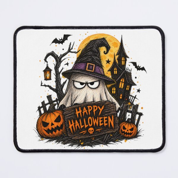 Item preview, Happy Halloween - Grumpy Ghost Witch with Haunted House designed and sold by AnyGil.