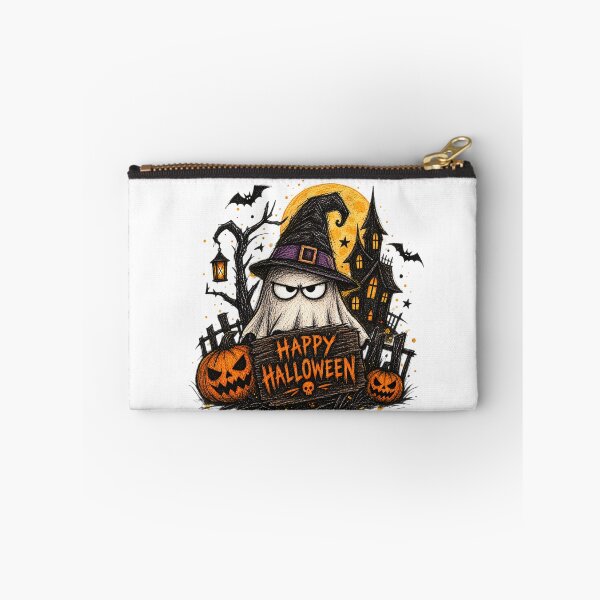 Item preview, Happy Halloween - Grumpy Ghost Witch with Haunted House designed and sold by AnyGil.